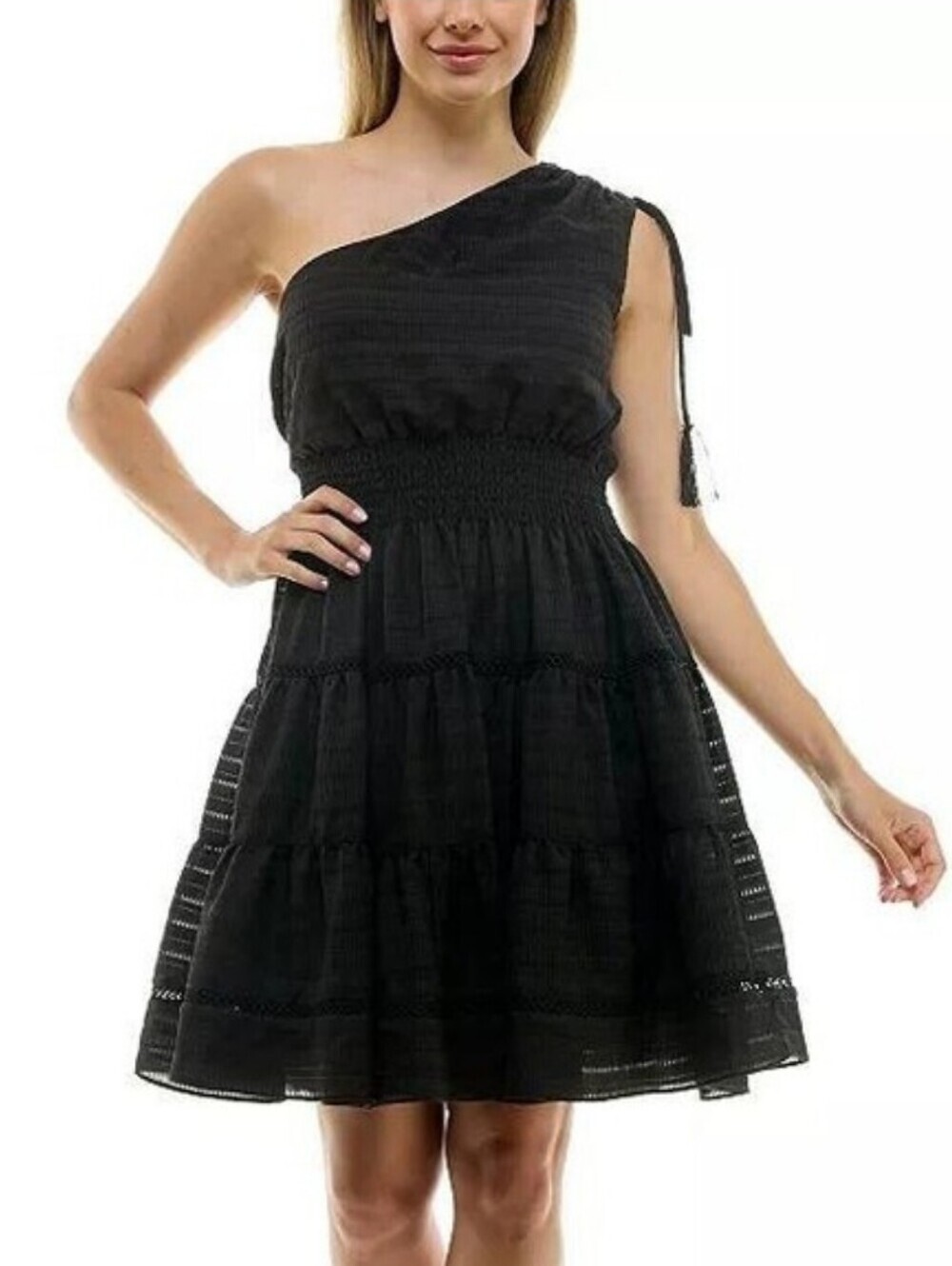 Taylor Dress Black One-Shoulder Tiered Dress